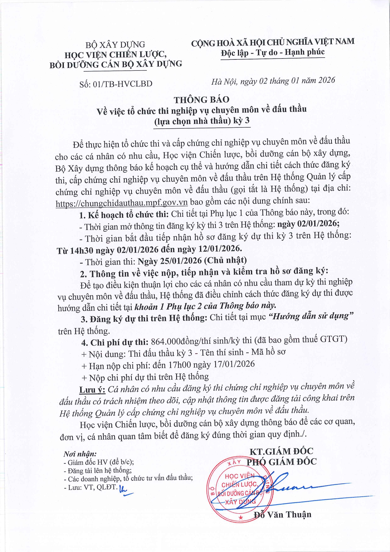 Tổ chức thi nghiệp vụ chuyên môn về đấu thầu kỳ 3 ngày  25/01/2026