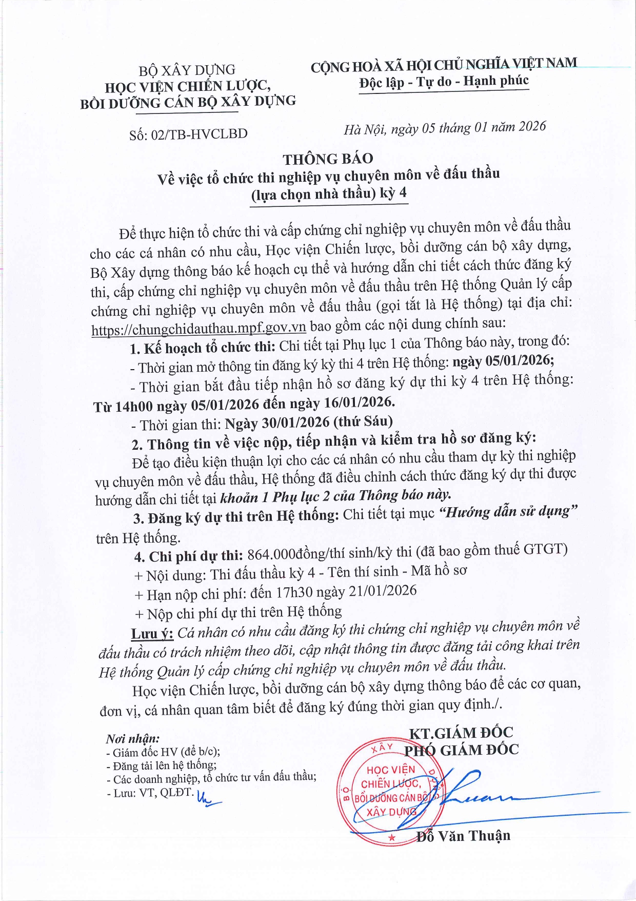 Tổ chức thi nghiệp vụ chuyên môn về đấu thầu kỳ 4 ngày  30/01/2026