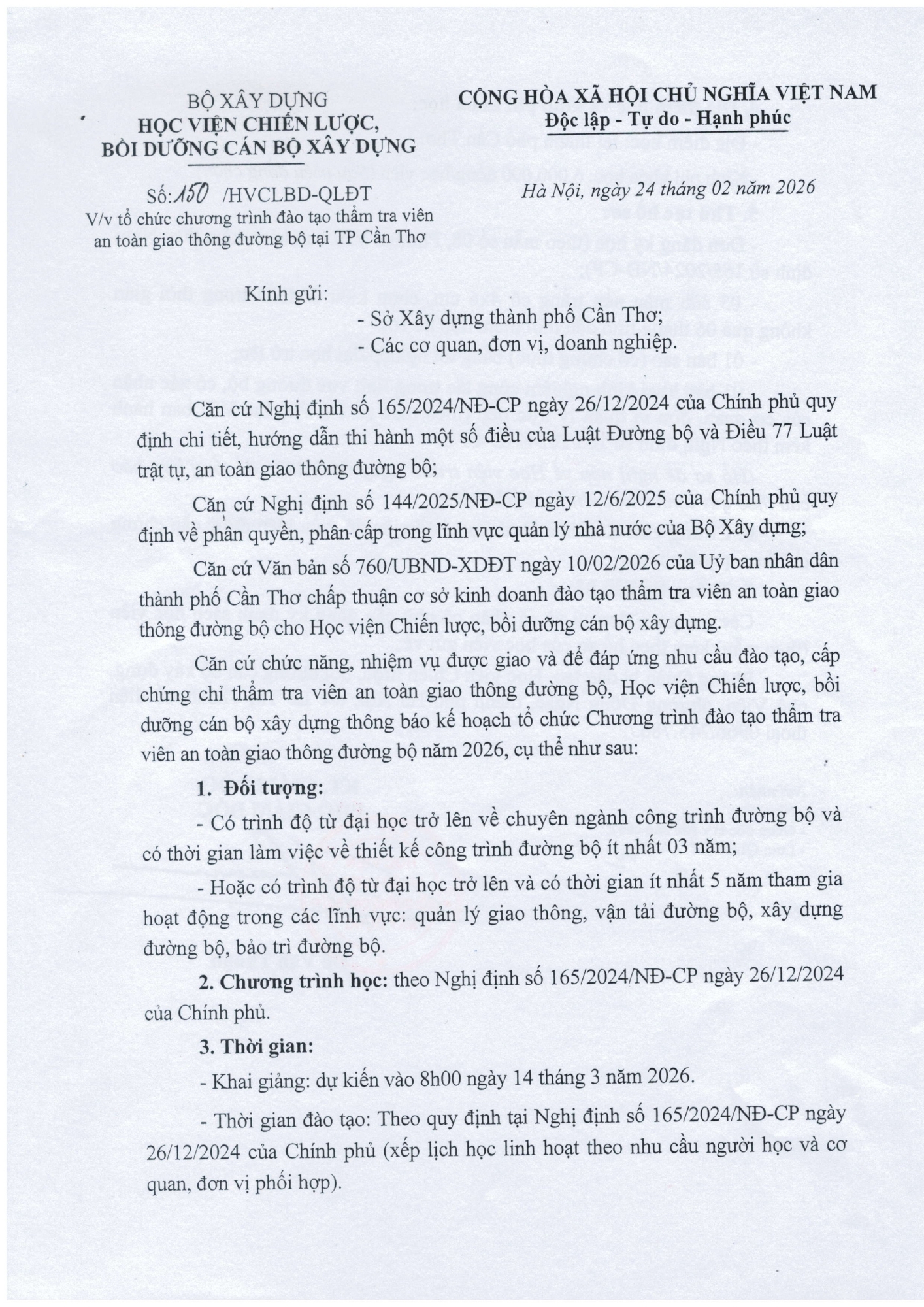 Đào tạo Thẩm tra viên an toàn giao thông đường bộ tại TP. Cần Thơ