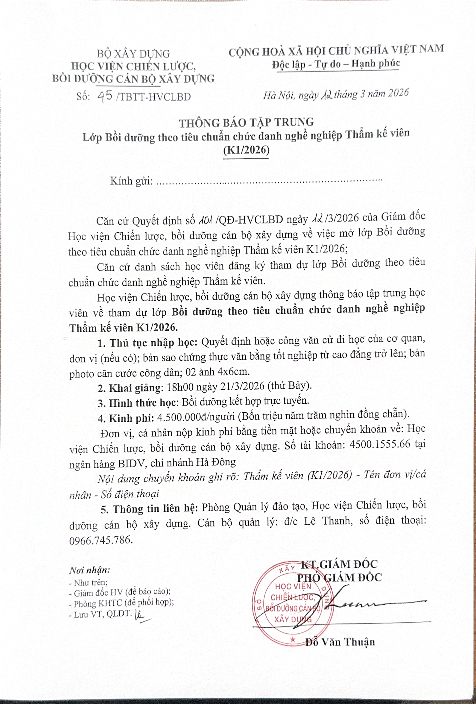 Bồi dưỡng theo tiêu chuẩn chức danh nghề nghiệp Thẩm kế viên K1-2026
