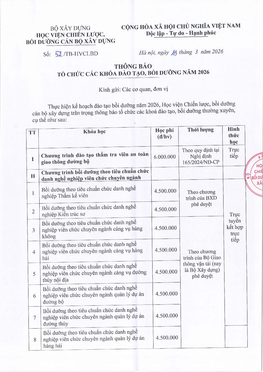ACST - Tổ chức các khoá học năm 2026