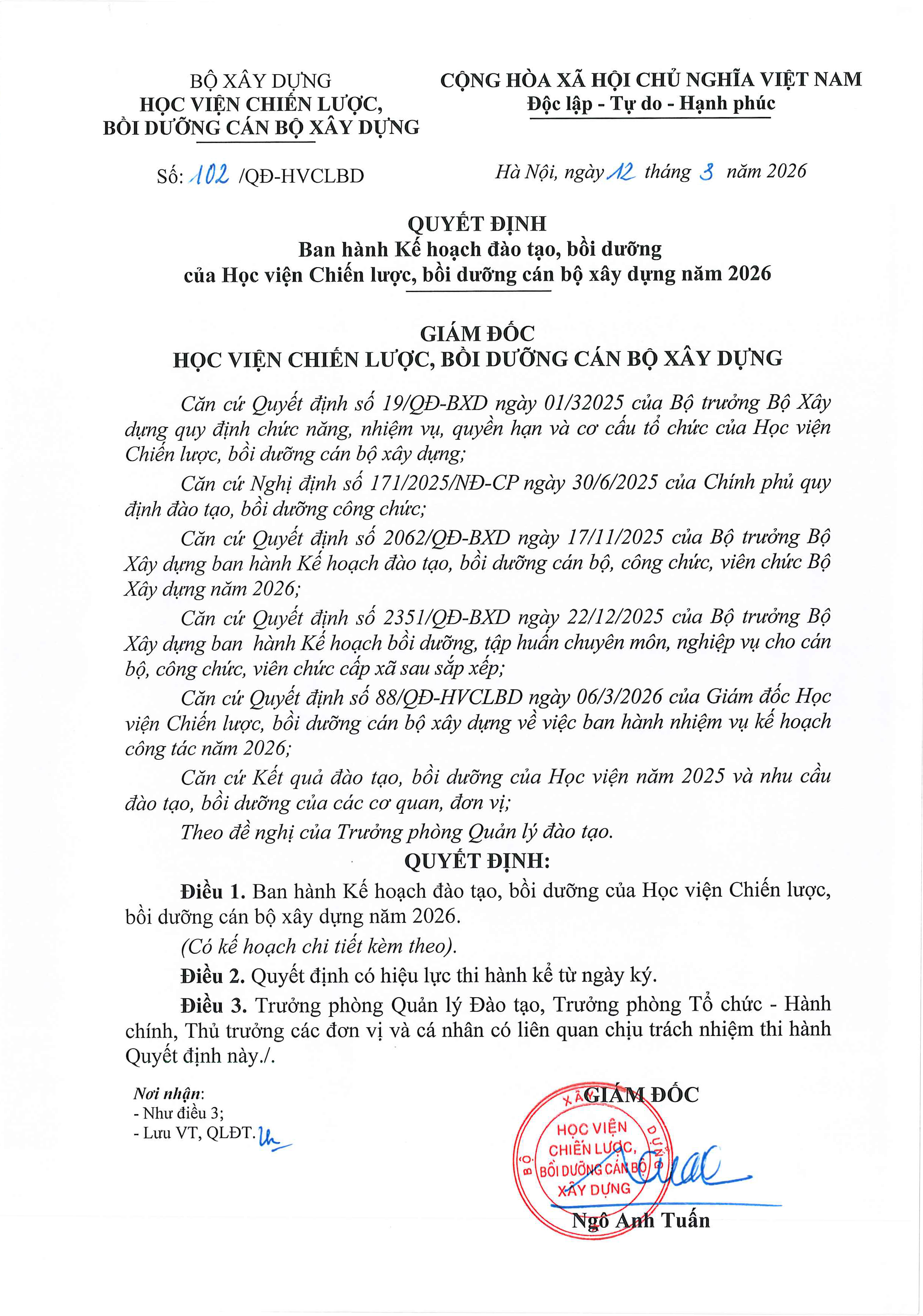 Kế hoạch đào tạo, bồi dưỡng năm 2026